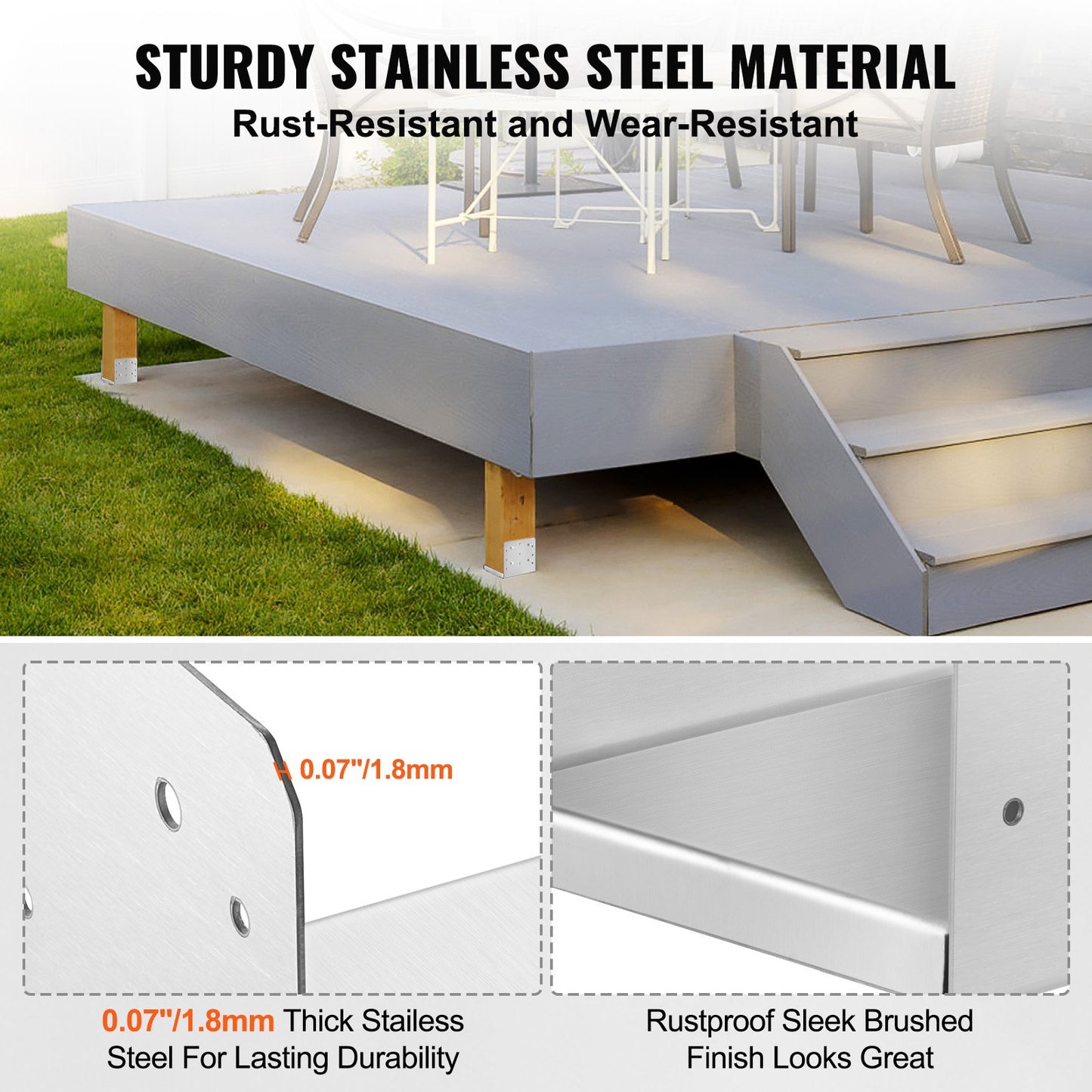 203.2x203.2mm Post Base, 1Pcs Stainless Steel Adjustable Post Anchor Bracket(Internal 198 x 185), Adjustable Post Base for Pavilion Deck Porch Handrail Railing Support Decorative Anchor Plate