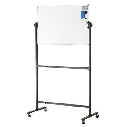 VEVOR 91.5x61cm Rolling Magnetic Whiteboard, Double-sided Mobile Whiteboard, Adjustable Height Dry Erase Board with Wheels, 1 Magnetic Erase & 3 Dry Erase Markers & Movable Tray Office, School