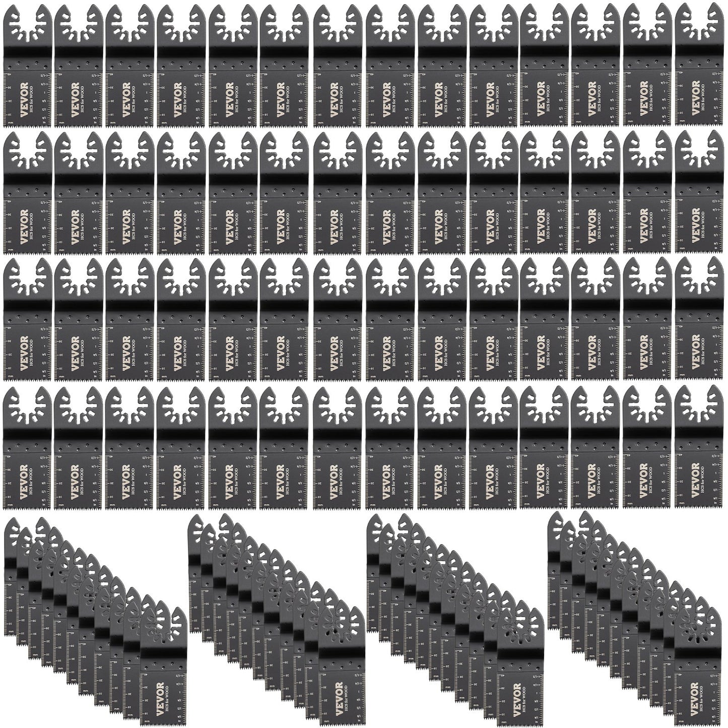 VEVOR 100PCS Oscillating Saw Blades, Quick Release Multitool Blades Kit, HCS Tool Blades for Wood Plastic, Compatible with Dewalt Dremel Fein Worx Bosch Makita Milwaukee