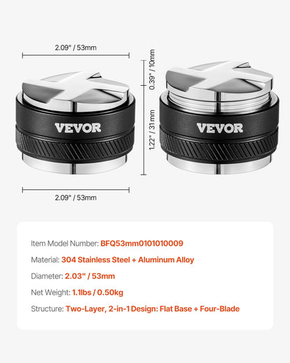 VEVOR 53mm Coffee Distributor 2-in-1 Adjustable Espresso Distributor for Home