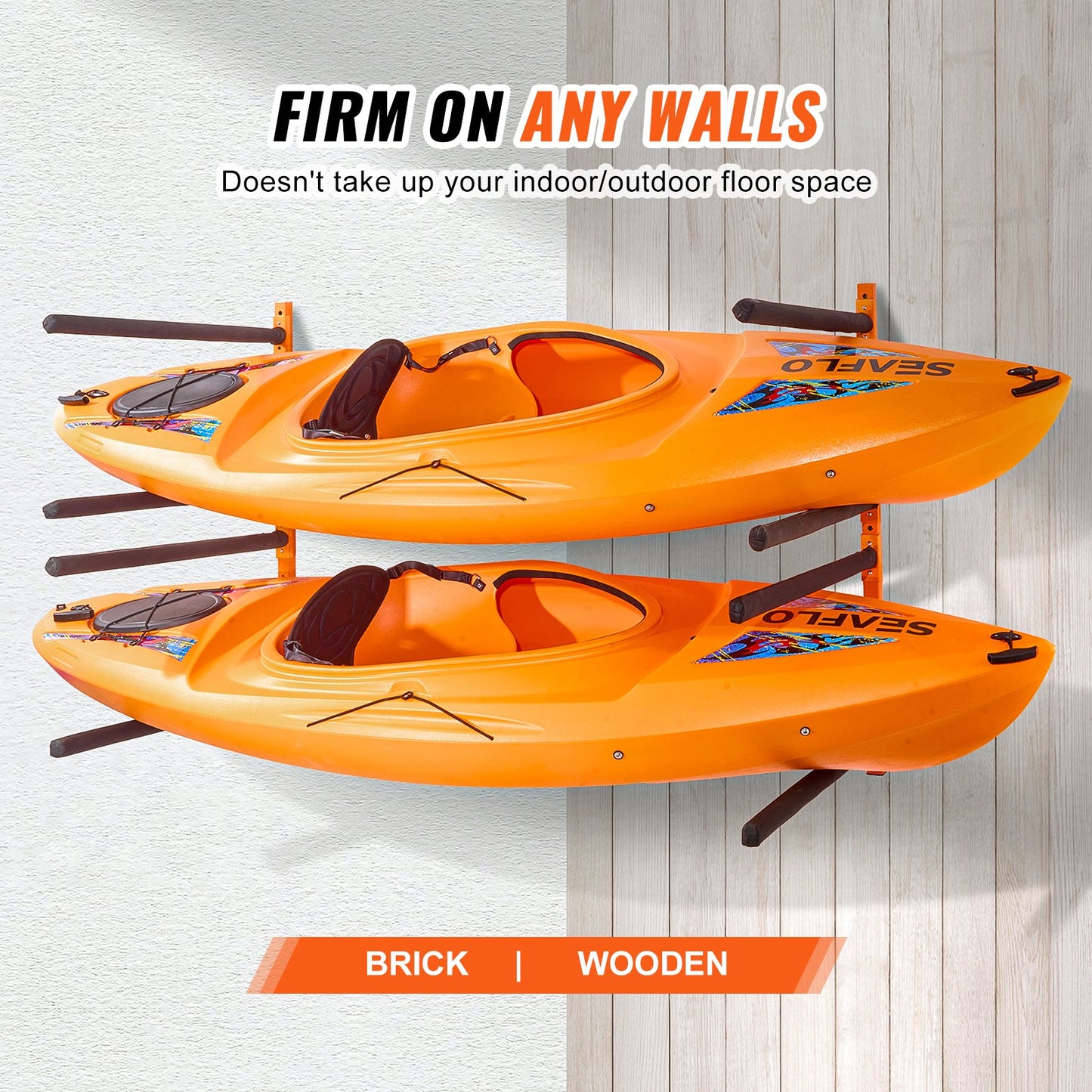 VEVOR Wall Kayak Storage Rack, 4-Capacity Wall Mounted Kayak Holders for Kayak Canoe Paddle Board, Kayak Storage Hooks with Adjustable Padded Arms, 181.6 KG Load Kayak Hanger for Indoor Outdoor Garage