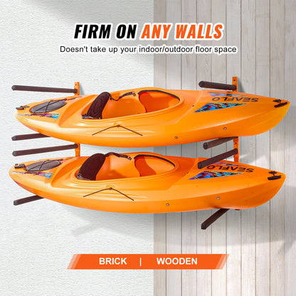 VEVOR Wall Kayak Storage Rack, 4-Capacity Wall Mounted Kayak Holders for Kayak Canoe Paddle Board, Kayak Storage Hooks with Adjustable Padded Arms, 181.6 KG Load Kayak Hanger for Indoor Outdoor Garage