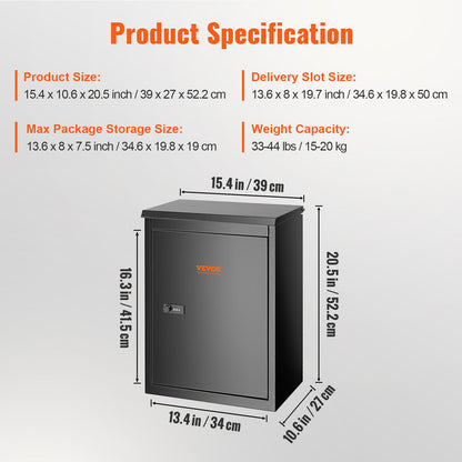 VEVOR Package Delivery Boxes for Outside 15.4" x 10.6" x 20.5" with Coded Lock