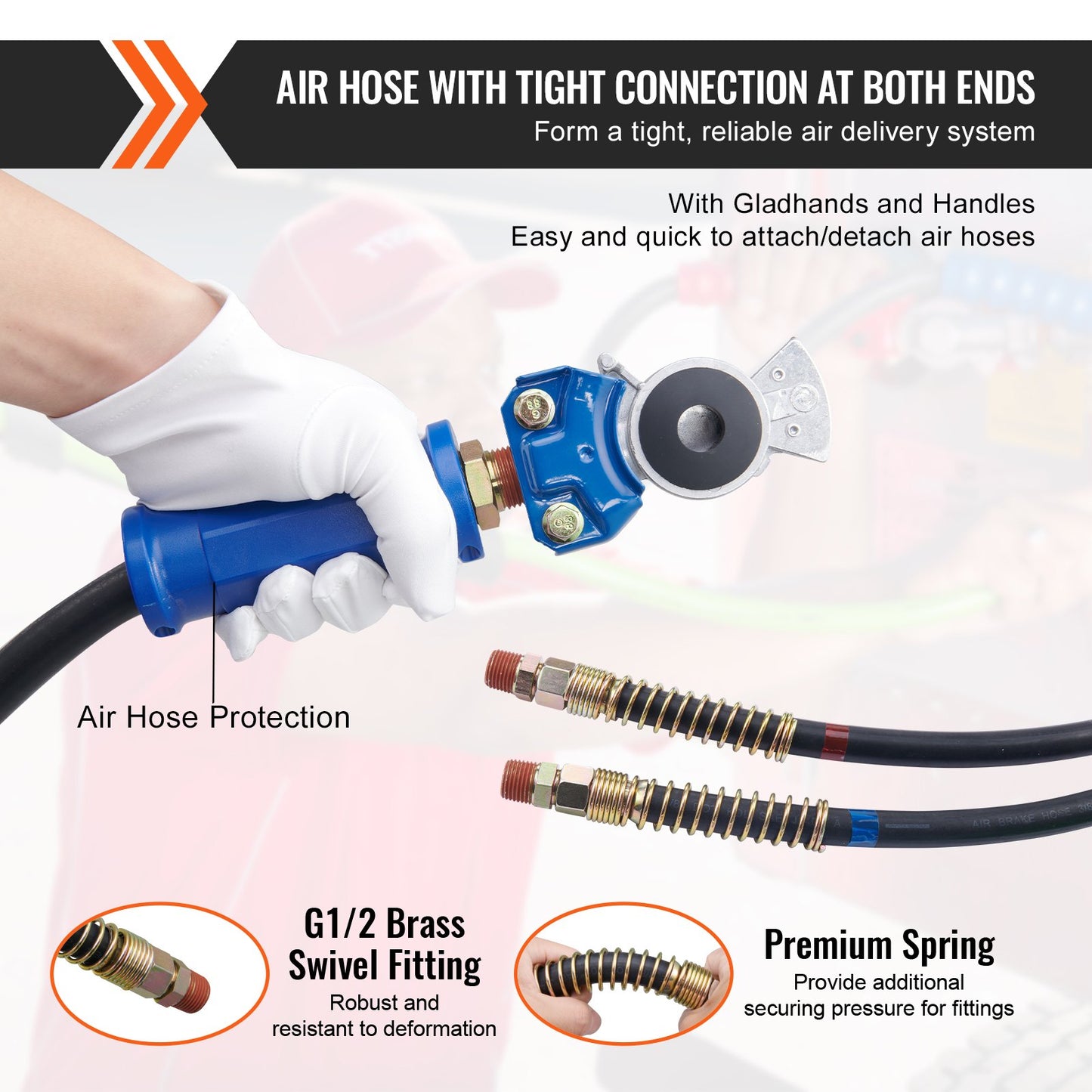 VEVOR 12FT Semi Truck Air Lines Kit with 2PCS Glad Hands, 3-in-1 Air Hoses & 7 Way ABS Electric Power Line, with 2PCS Gladhand Handles, 4PCS Seals and Tender Spring Kit for Semi Truck Trailer Tractor