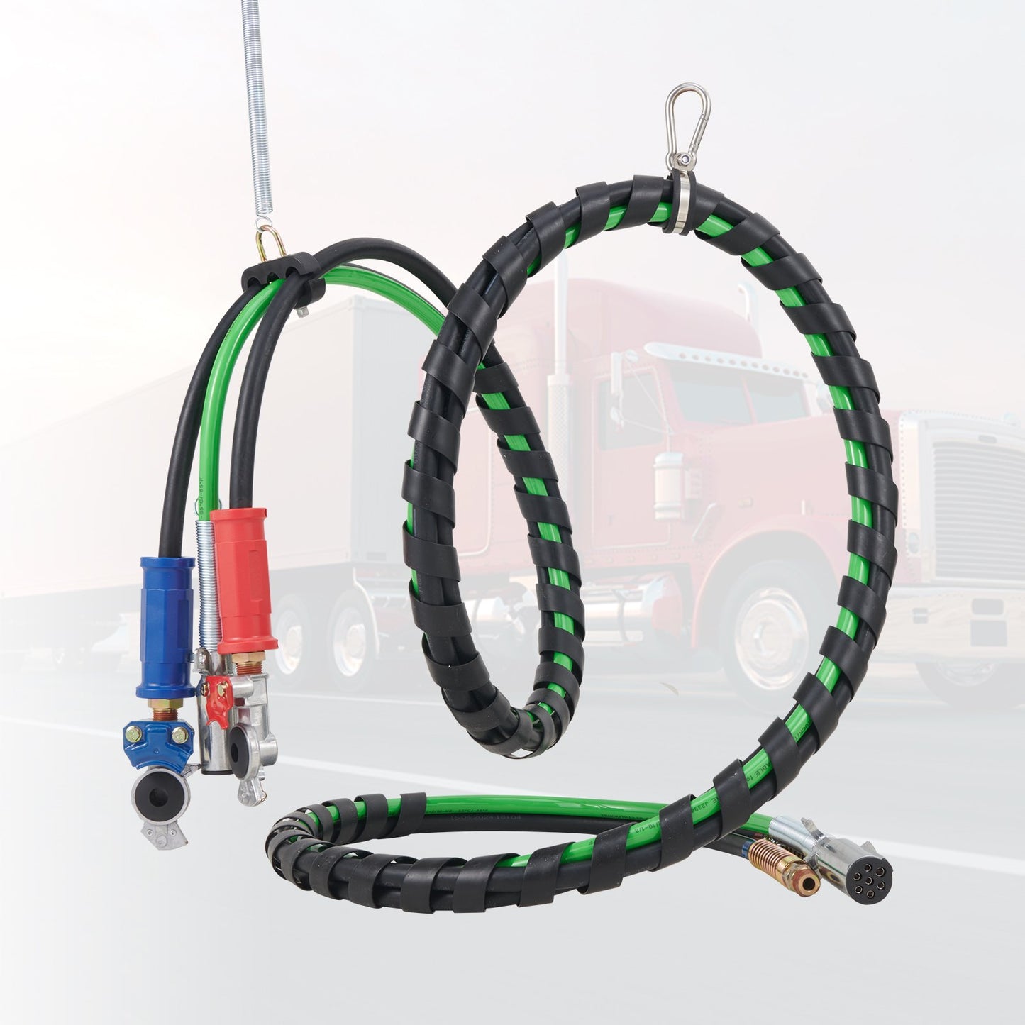 VEVOR 12FT Semi Truck Air Lines Kit, 3-in-1 Air Hoses & ABS Power Line for Semi Truck Trailer Tractor, 7-Way Plug Electrical Cord Cable and Rubber Air Lines Hose Assembly Kit with Hook & Teflon Tape