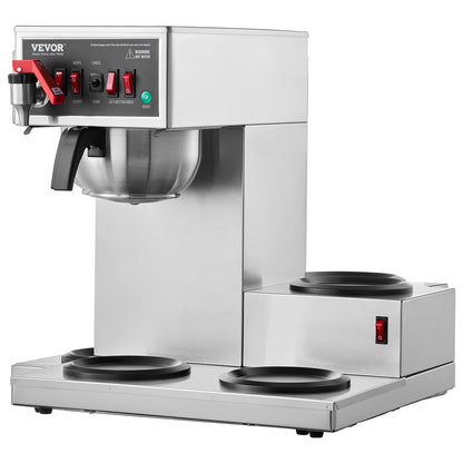 VEVOR 12 Cups Commercial Drip Coffee Maker with 3 Glass Carafes and 3 Warmers