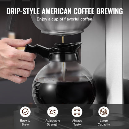 VEVOR 12 Cups Commercial Drip Coffee Maker with 3 Glass Carafes and 3 Warmers