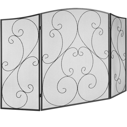 VEVOR Fireplace Screen 3 Panel, Sturdy Iron Mesh Fireplace Screen, 122(L)x76.7(H)CM Spark Guard Cover, No Assembly Required, Free Standing Fireplace Fence Grate for Living Room Home Decor Vintage