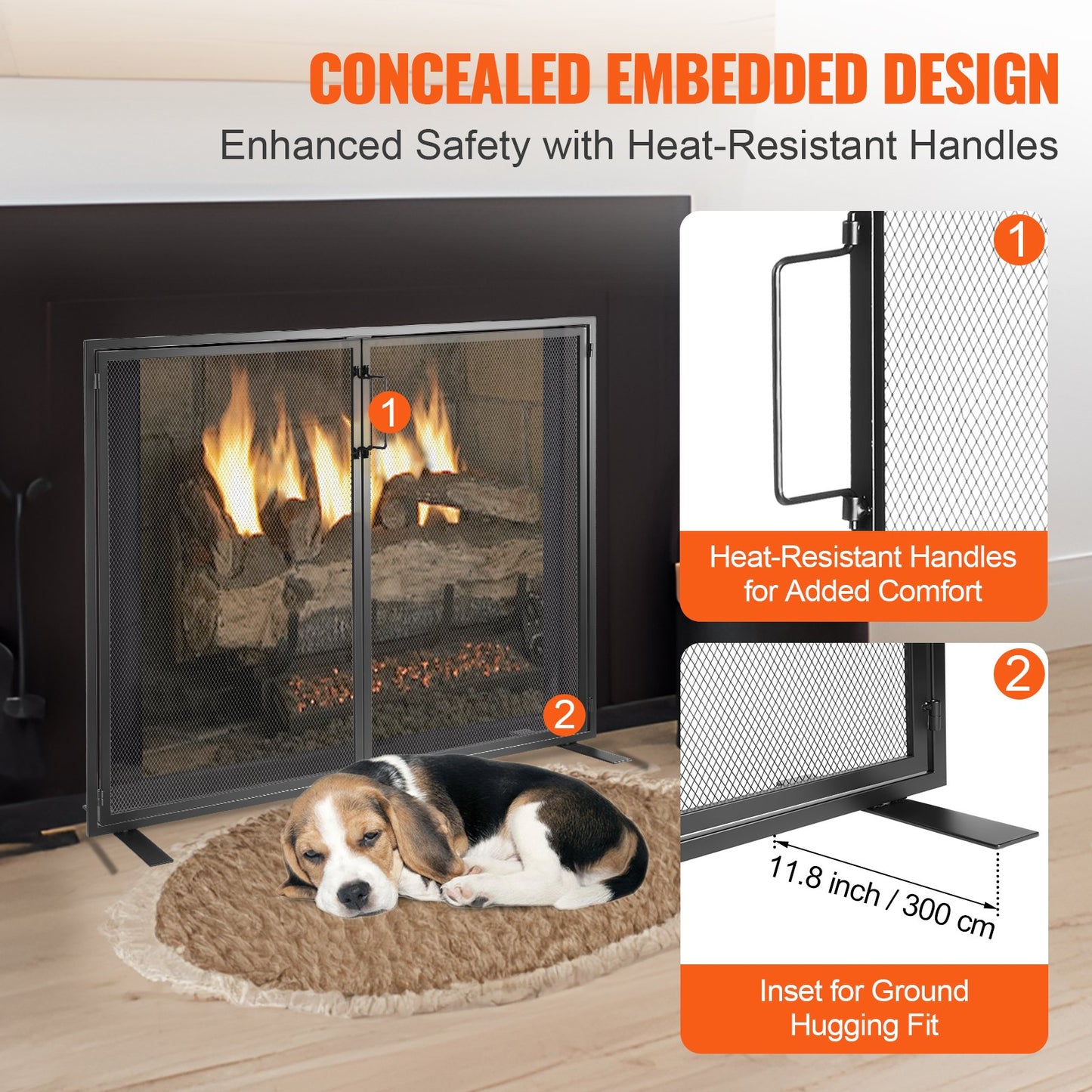 VEVOR Fireplace Screen 1 Panel with Door, Sturdy Iron Mesh Fireplace Screen, 990(L) x780(H)MM Spark Guard Cover, Simple Installation, Free Standing Fire Fence Grate for Living Room Home Decor Modern