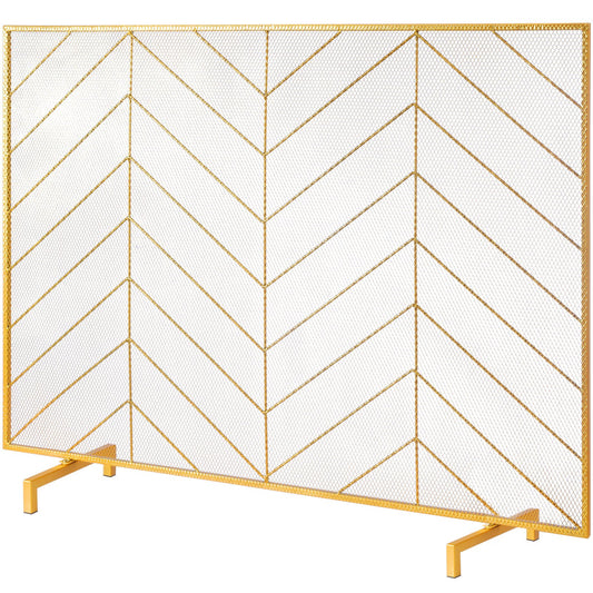 VEVOR 980x758MM Fireplace Screen 1-Panel Iron Mesh Spark Guard Modern Gold