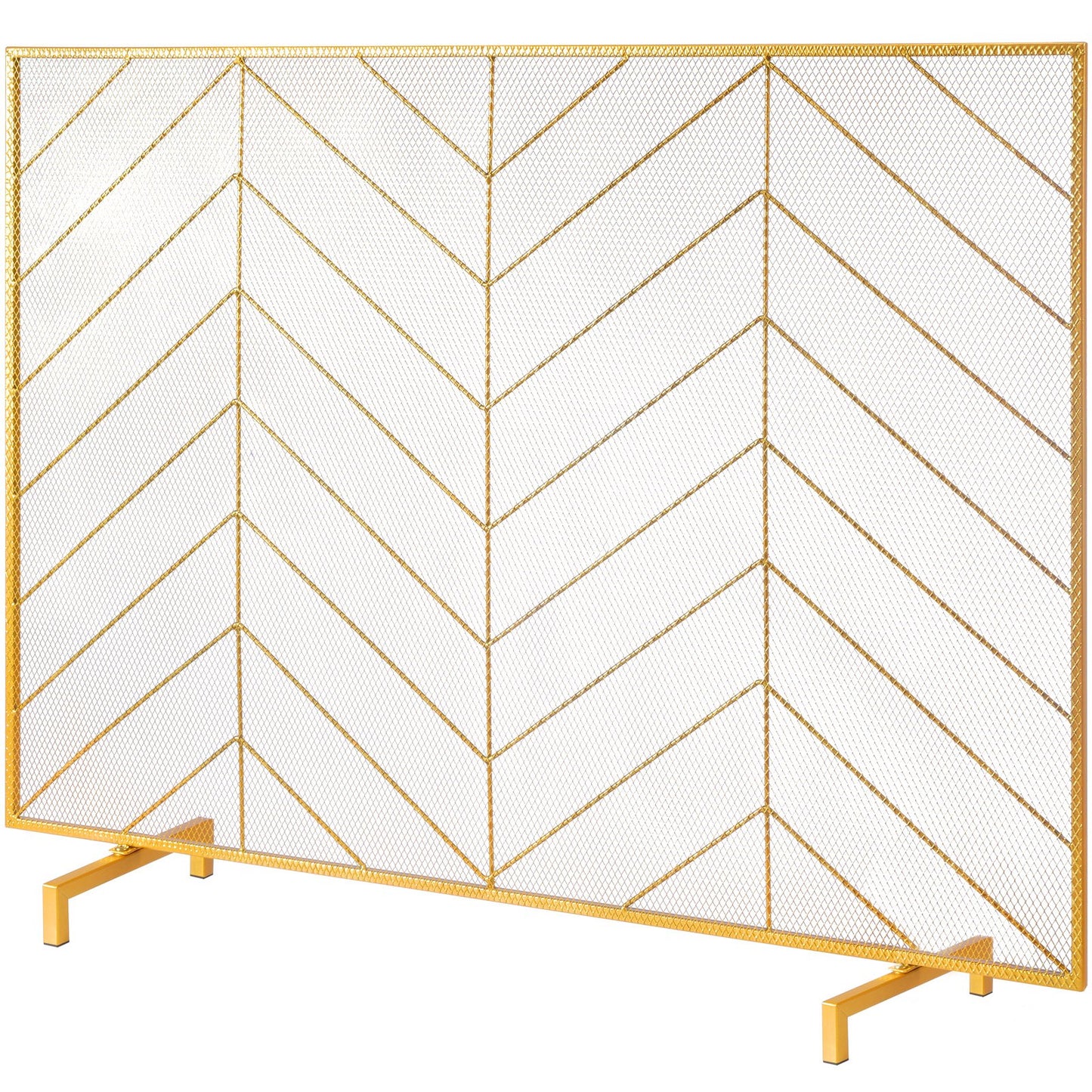 VEVOR 980x758MM Fireplace Screen 1-Panel Iron Mesh Spark Guard Modern Gold