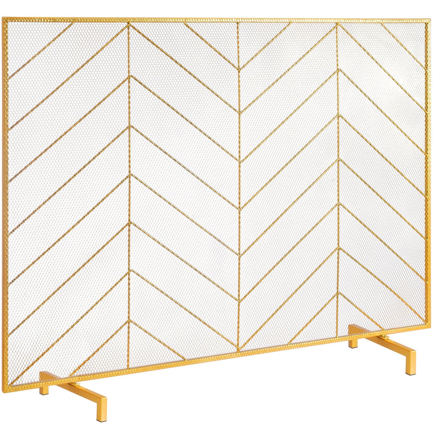 VEVOR 980x758MM Fireplace Screen 1-Panel Iron Mesh Spark Guard Modern Gold