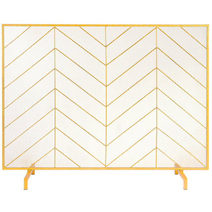 VEVOR 980x758MM Fireplace Screen 1-Panel Iron Mesh Spark Guard Modern Gold