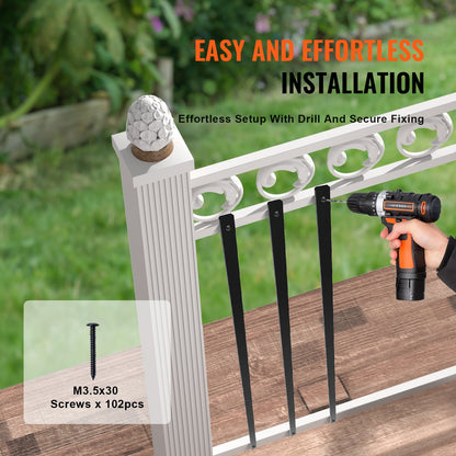 VEVOR Staircase Metal Balusters, 32.28"x1"x0.2" Flat Aluminum Alloy Decorative Banister Spindles, 51 Pack Deck Baluster with Screws, Classic Hollow Deck Railing Satin Black Powder Coated for Porch