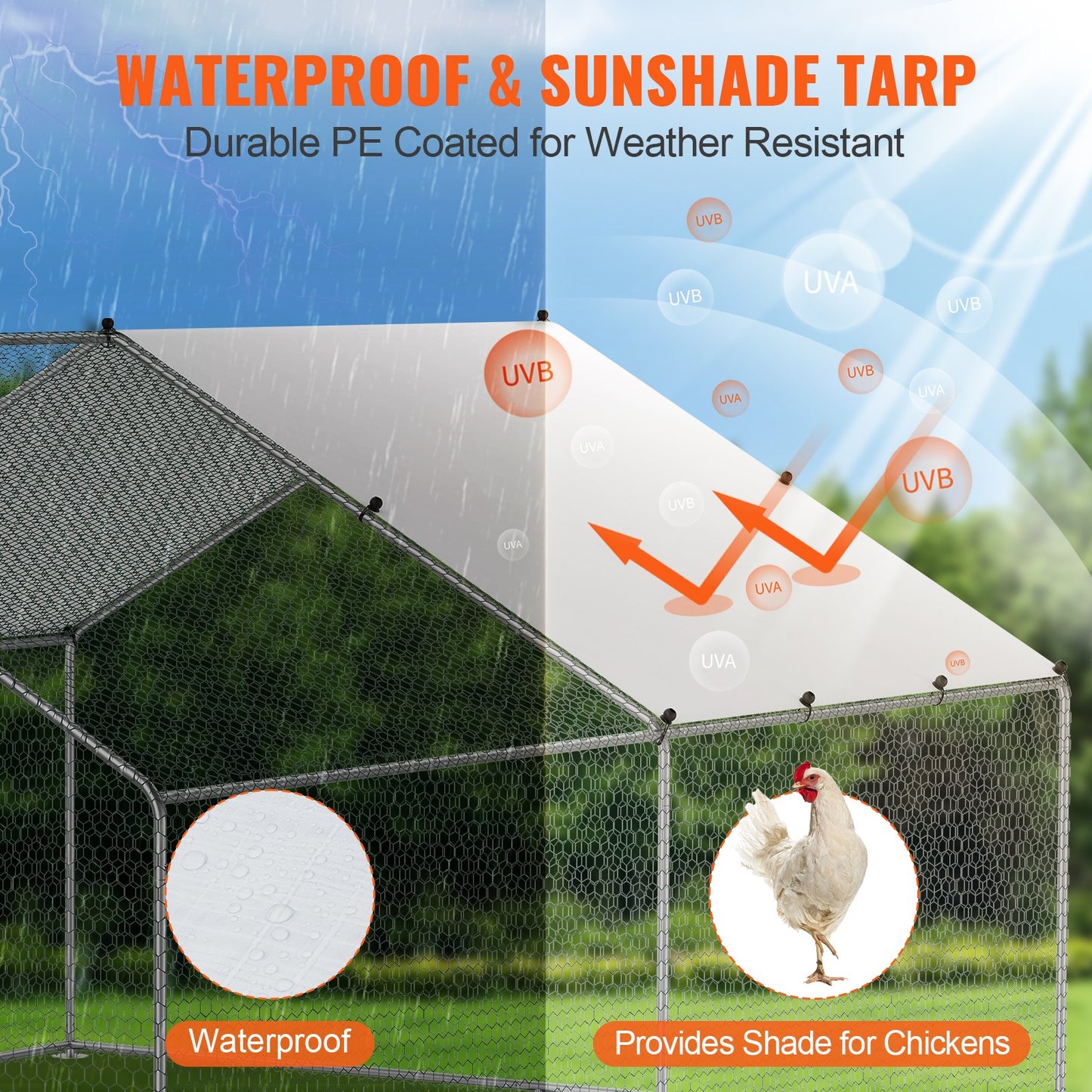 VEVOR Large Metal Chicken Coop, 3x3.93x1.99 m Walk-in Chicken Runs for Yard with Cover, Spire Roof Hen House with Security Lock for Outdoor and Backyard, Farm, Duck Rabbit Cage Poultry Pen