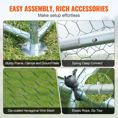VEVOR Large Metal Chicken Coop, 9.8x12.9x6.5 ft Walk in Chicken Run for Yard with Waterproof Cover, Doom Roof Hen House with Security Lock for Outdoor and Backyard, Farm, Duck Rabbit Cage Poultry Pen