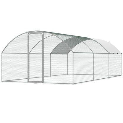 VEVOR Large Metal Chicken Coop with Run, 9.8x19.3x6.5 ft Walk-in Chicken Runs for Yard with Cover, Doom Roof Hen House with Security Lock for Outdoor and Backyard, Farm, Duck Rabbit Cage Poultry Pen