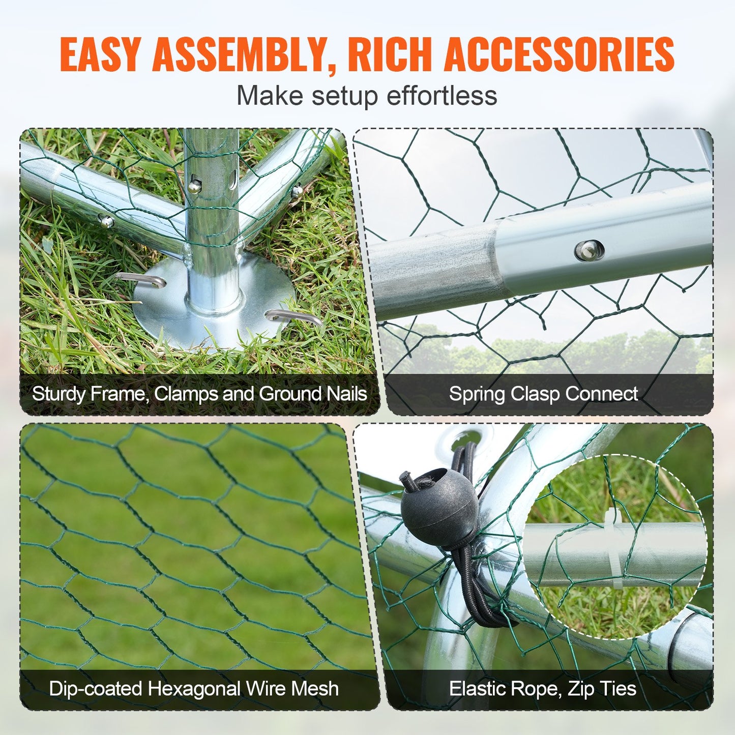 VEVOR Large Metal Chicken Coop with Run, 9.8x19.3x6.5 ft Walk-in Chicken Runs for Yard with Cover, Doom Roof Hen House with Security Lock for Outdoor and Backyard, Farm, Duck Rabbit Cage Poultry Pen