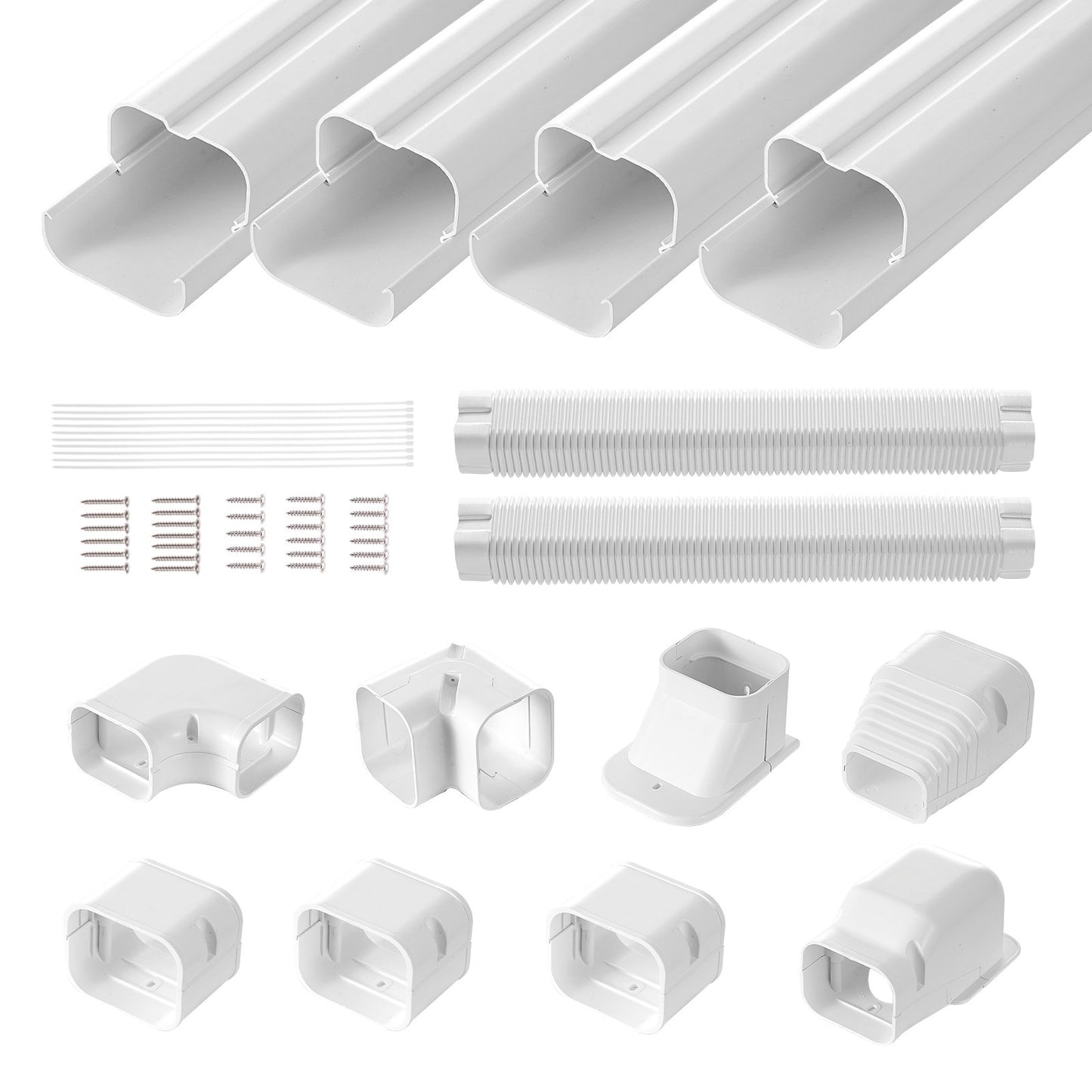 VEVOR Mini Split Line Set Cover 76.2mm W 5350mm L, PVC Decorative Pipe Line Cover For Air Conditioner with 4 Straight Ducts & Full Components Easy to Install, Paintable for Heat Pumps, White