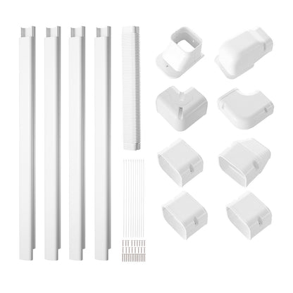 VEVOR Mini Split Line Set Cover 76.2mm W 5350mm L, PVC Decorative Pipe Line Cover For Air Conditioner with 4 Straight Ducts & Full Components Easy to Install, Paintable for Heat Pumps, White