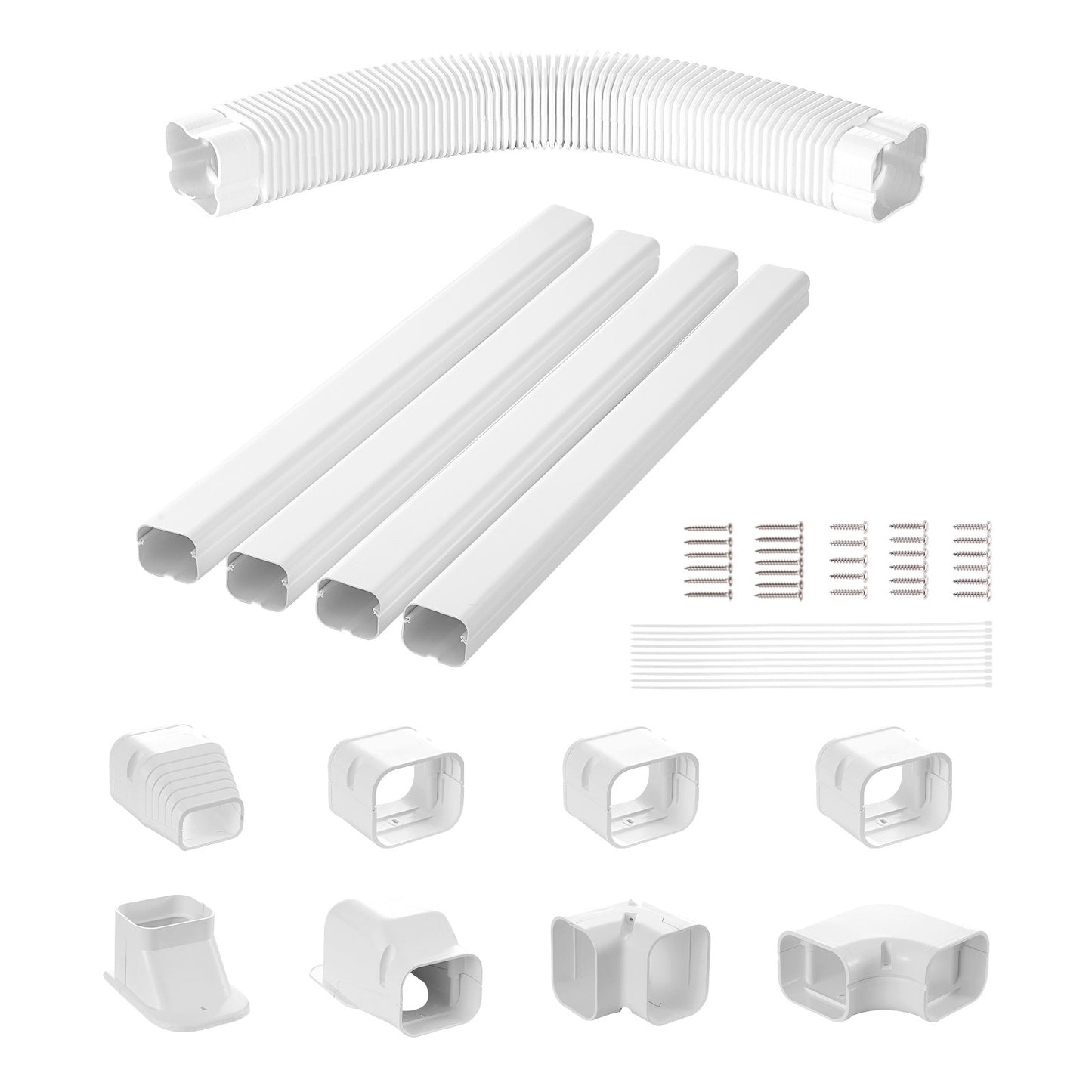 VEVOR Mini Split Line Set Cover 76.2mm W 5350mm L, PVC Decorative Pipe Line Cover For Air Conditioner with 4 Straight Ducts & Full Components Easy to Install, Paintable for Heat Pumps, White
