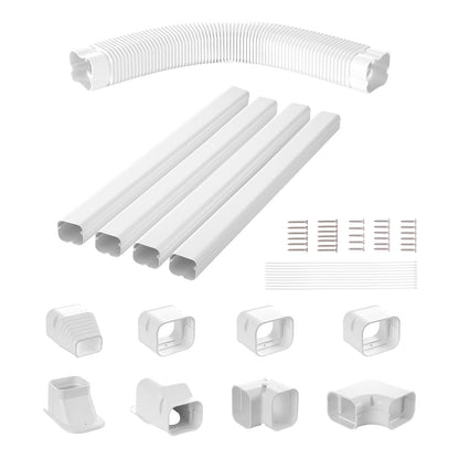 VEVOR Mini Split Line Set Cover 76.2mm W 5350mm L, PVC Decorative Pipe Line Cover For Air Conditioner with 4 Straight Ducts & Full Components Easy to Install, Paintable for Heat Pumps, White