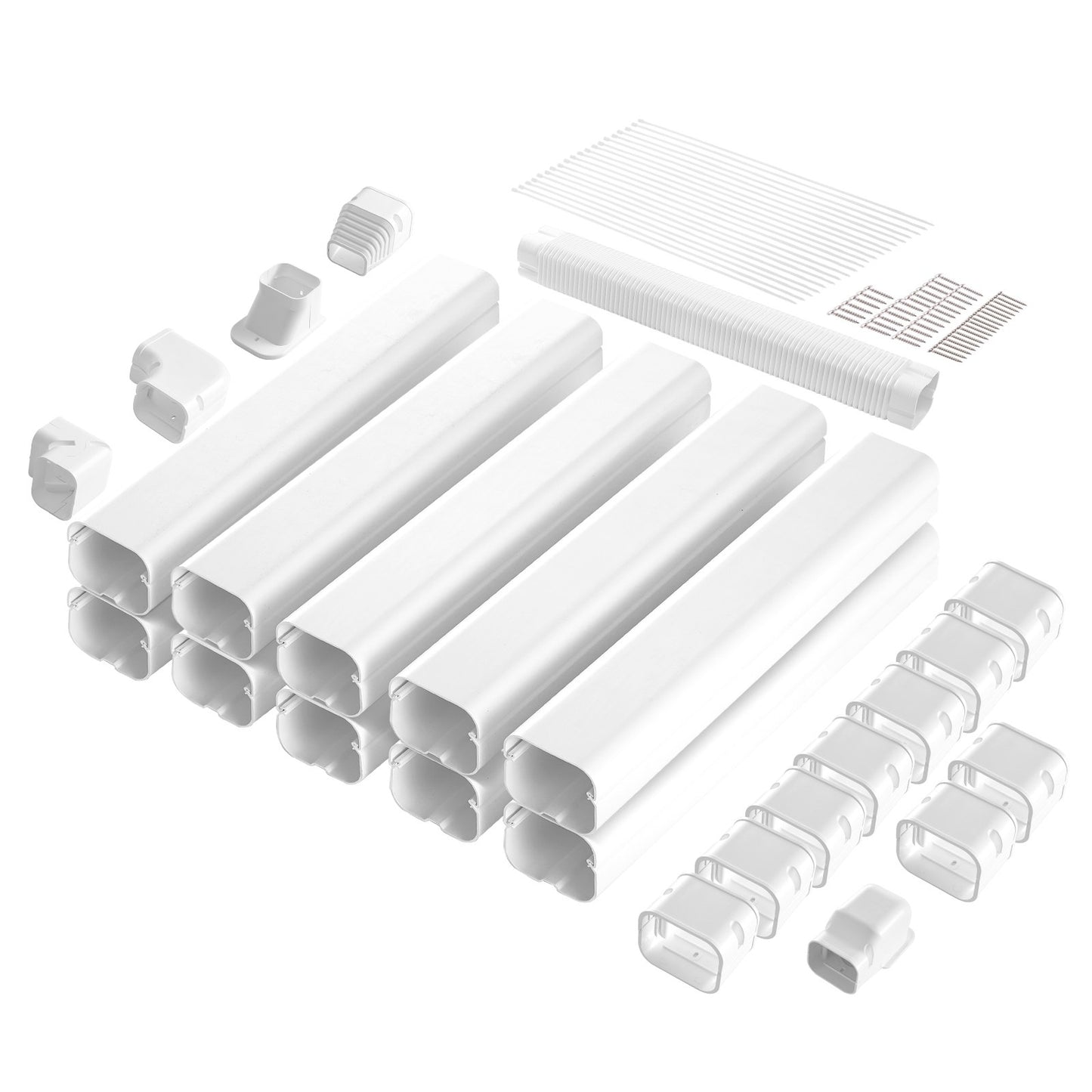 VEVOR Mini Split Line Set Cover 76.2mm W 5400mm L, PVC Decorative Pipe Line Cover For Air Conditioner with 10 Straight Ducts & Full Components Easy to Install, Paintable for Heat Pumps, White