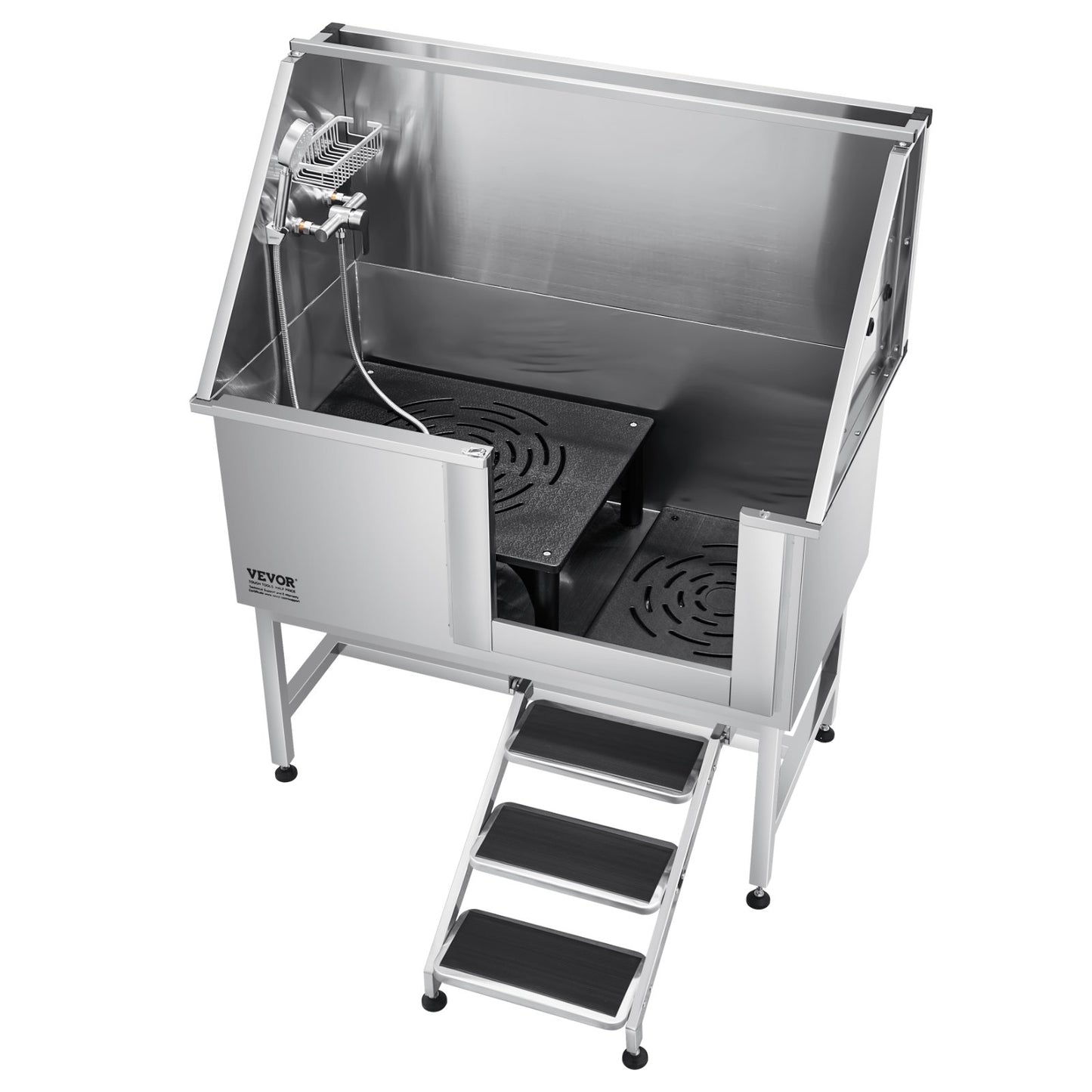VEVOR 127 cm Dog Grooming Bath Tub Stainless Steel w Stairs Water Filter