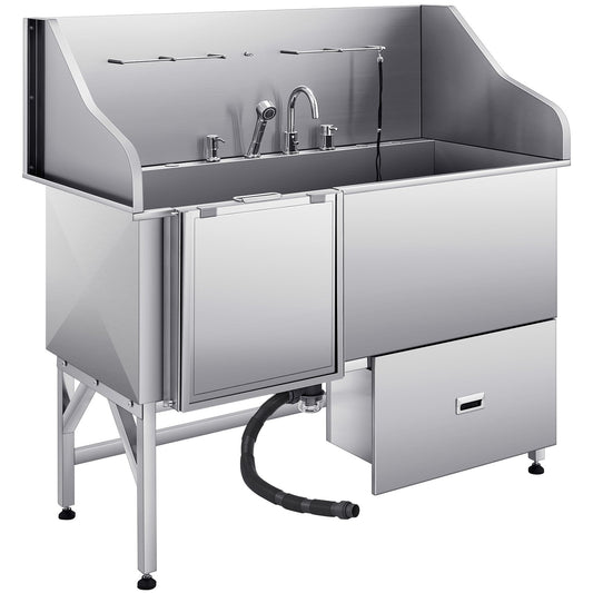 VEVOR 155 cm Dog Grooming Bath Tub Stainless Steel w Ramp Water Filter Left