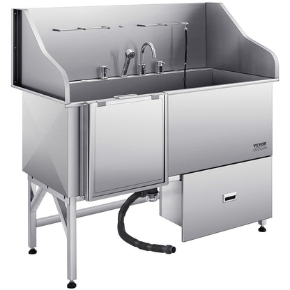 VEVOR 155 cm Dog Grooming Bath Tub Stainless Steel w Ramp Water Filter Left