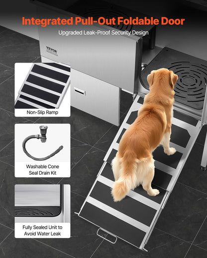 VEVOR 155 cm Dog Grooming Bath Tub Stainless Steel w Ramp Water Filter