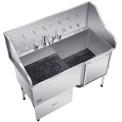VEVOR 155 cm Dog Grooming Bath Tub Stainless Steel w Ramp Water Filter
