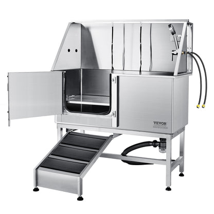VEVOR 1.57M Pet Dog Bathing Station w/Ramp, Professional Stainless Steel Dog Grooming Tub w/ Soap Box, Faucet,Rich Accessory,Bathtub for Large,Medium,Small Pets, Washing Sink for Home(Left)