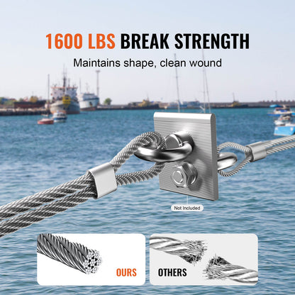 VEVOR T316 Stainless Steel Cable 3.18mm 7x7 Steel Wire Rope 182.3m Cable Railing