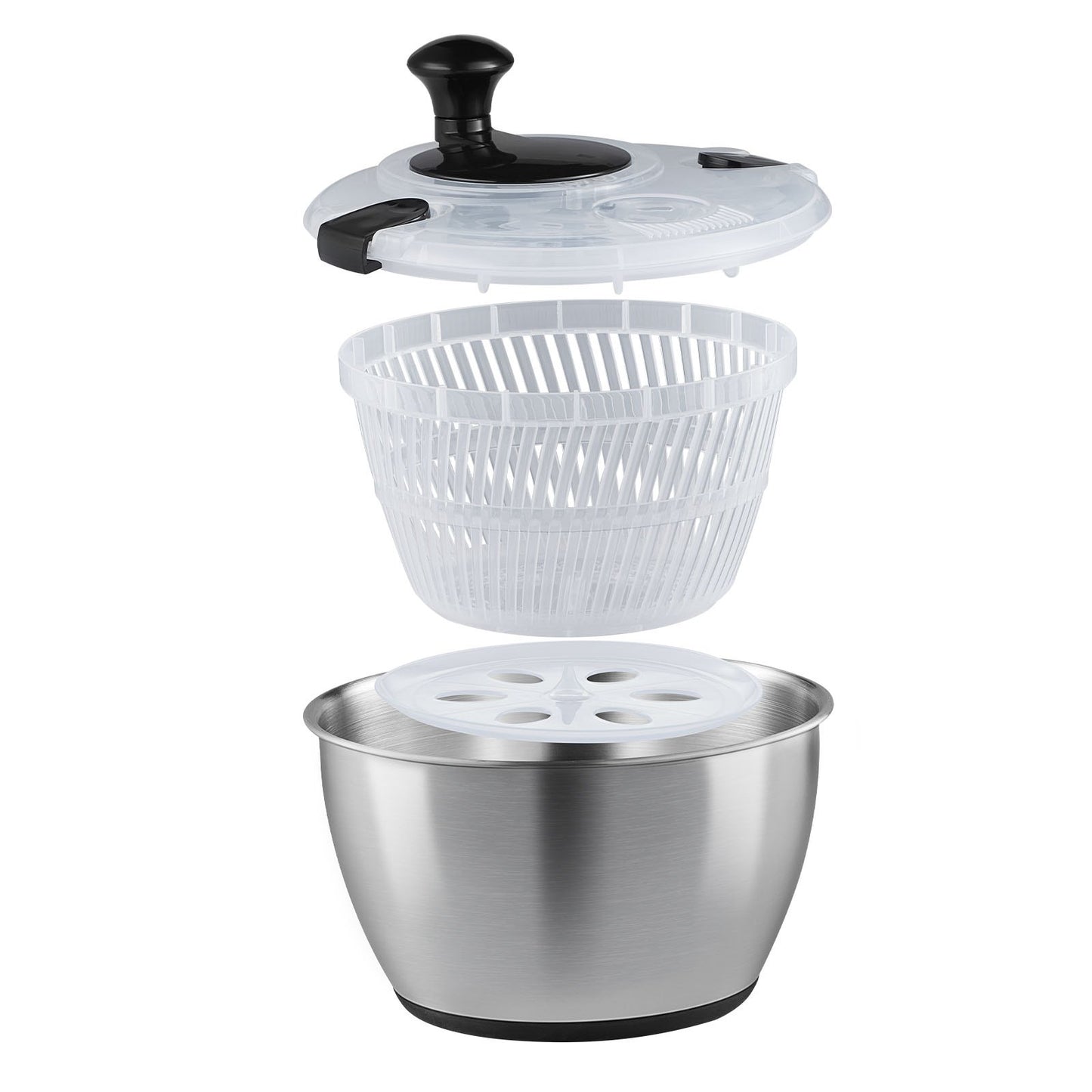 VEVOR Stainless Steel Salad Spinner, 4.5L, One-handed Easy Press Large Vegetable Dryer Washer, Lettuce Cleaner and Dryer with 304 Stainless Steel Bowl, for Greens, Herbs, Berries, Fruits, No BPA