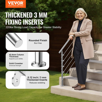 VEVOR 59in Handrails for Outdoor Steps 5 Crossbars Staircase for Porch Deck