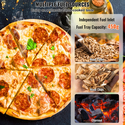 VEVOR Outdoor Pizza Oven, 12" Wood Fired Pizza Ovens, Pellet Pizza Stove with Built-in Thermometer, with Thickened Cordierite, Rotating Pizza Stone, Carry Bag, Shovel,  Portable Pizza Maker for Outside Backyard Patio Camping Black