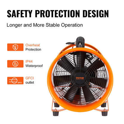 VEVOR Portable Ventilator, 304.8mm/12inch Heavy Duty Cylinder Fan with 10m Duct Hose, 367W Strong Shop Exhaust Blower 2574CFM, Industrial Utility Blower for Sucking Dust, Smoke, Smoke Home/Workplace