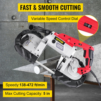 VEVOR Variable-Speed 127mm Deep Cut Portable Band Saw 220V 10Amp Motor Handheld