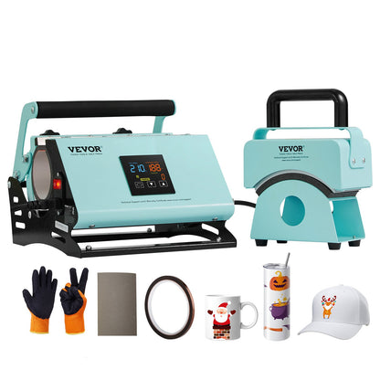 VEVOR 2 in 1 Tumbler and Hat Heat Press Machine Heat Machine for Caps Hats Mugs