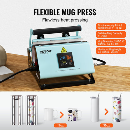VEVOR 2 in 1 Tumbler and Hat Heat Press Machine Heat Machine for Caps Hats Mugs
