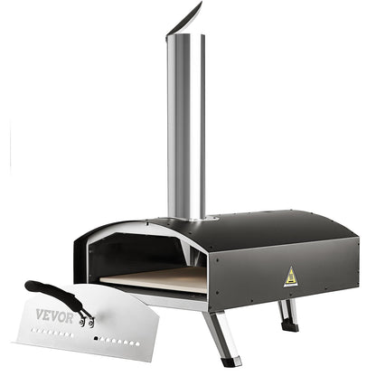 VEVOR Outdoor Pizza Oven, 12-inch, Wood Pellet and Charcoal Fired Pizza Maker, Portable Outside Stainless Steel Pizza Grill with Pizza Stone, Waterproof Cover, Shovel, Wood Burner for Backyard Camping
