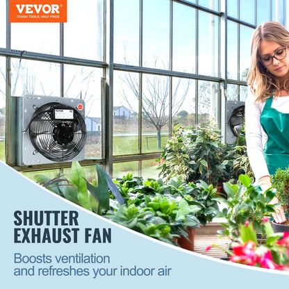 VEVOR Shutter Exhaust Fan, 356 mm High-speed 1400RPM 994 CFM, Aluminum Wall Mount Attic Fan with AC-motor, Ventilation and Cooling for Greenhouses, Garages, Sheds, Shops