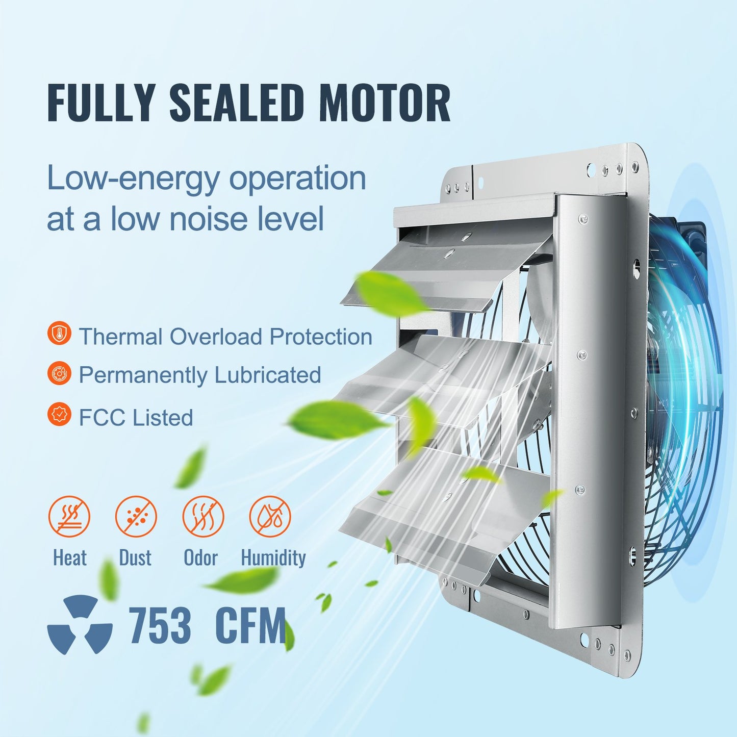 VEVOR Shutter Exhaust Fan, 254 mm High-speed 1400RPM 753 CFM, Aluminum Wall Mount Attic Fan with AC-motor, Ventilation and Cooling for Greenhouses, Garages, Sheds, Shops