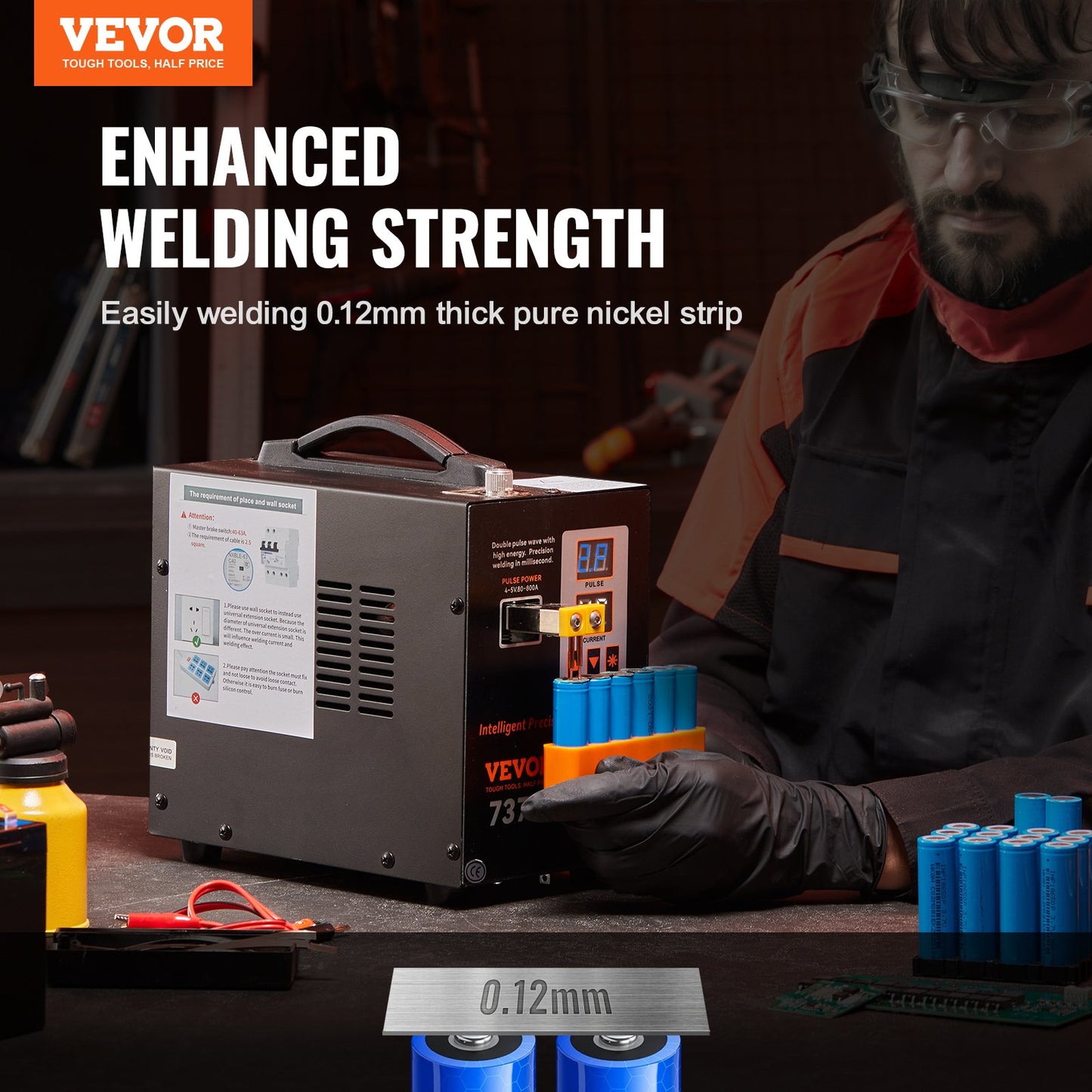 VEVOR Spot Welder, 737G Pulse Spot Welder, Portable High-Power Welding Machine Soldering Station with 2 Welding Modes and LED Lighting for 0.12mm Pure Nickel
