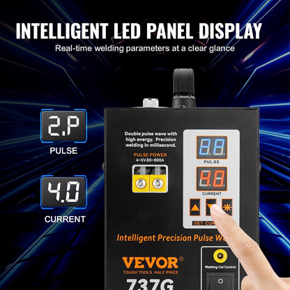 VEVOR Spot Welder, 737G Pulse Spot Welder, Portable High-Power Welding Machine Soldering Station with 2 Welding Modes and LED Lighting for 0.12mm Pure Nickel
