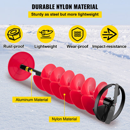 VEVOR Ice Drill Auger, 8\" Diameter Nylon Ice Auger, 39\" Length Ice Auger Bit,Auger Drill with 11.8\" Extension Rod,Auger Bit with Drill Adapter,Top Plate & Blade Guard for Ice Fishing Ice Burrowing