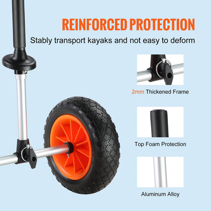 VEVOR Adjustable Kayak Cart Canoe Boat Carrier 280lbs Load with 10'' Solid Tires