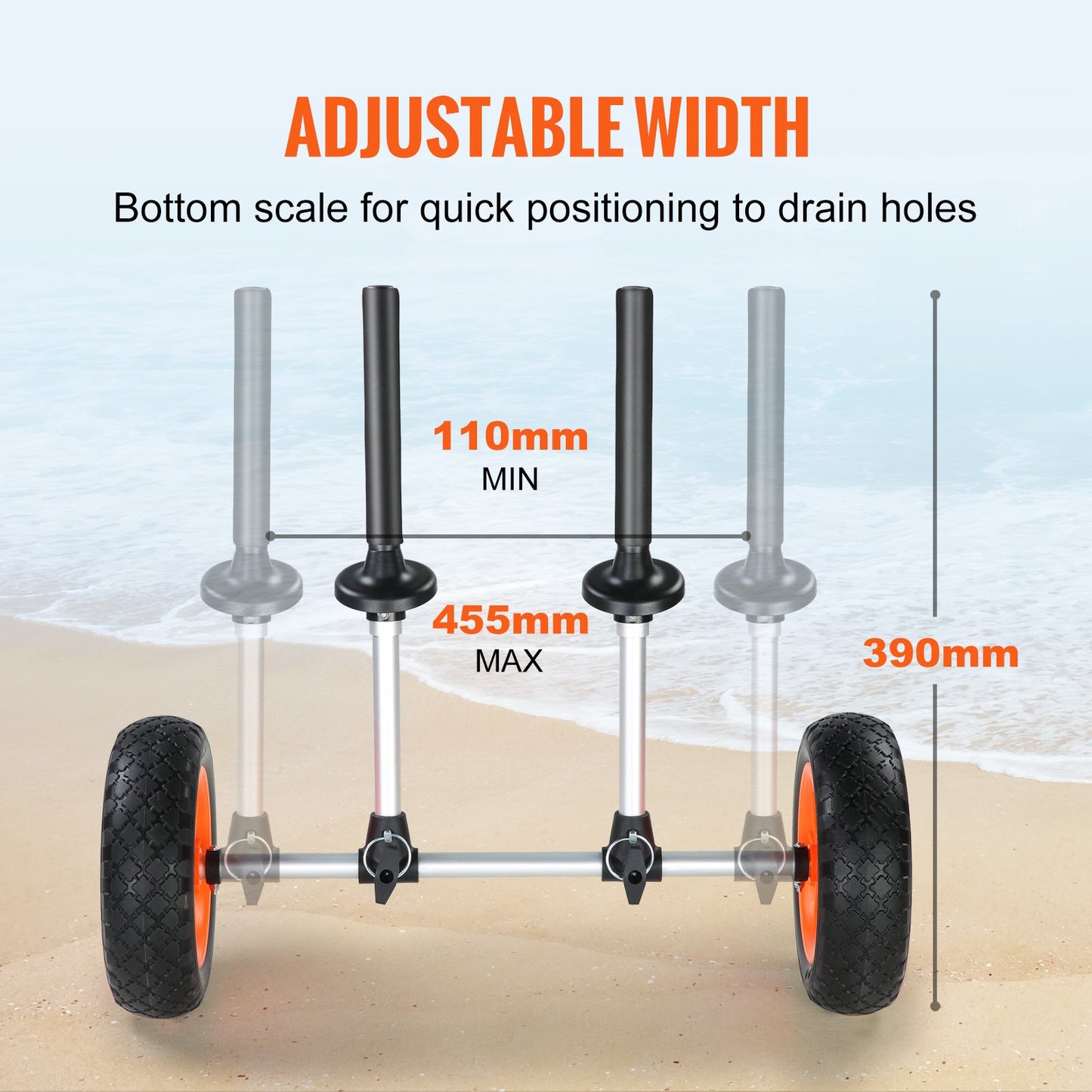 VEVOR Adjustable Kayak Cart Canoe Boat Carrier 280lbs Load with 10'' Solid Tires