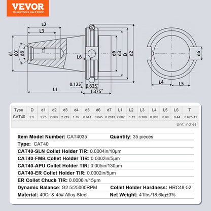 VEVOR CAT40 Collet Holder ER 16/32 Collet Set, 35 PCs, SLN FMB ER16/32 APU Tool Holders Spring Steel Collet Chucks with 10 Pull Studs and 3 Wrenches, for Milling Machine Drill Presses Boring Machine